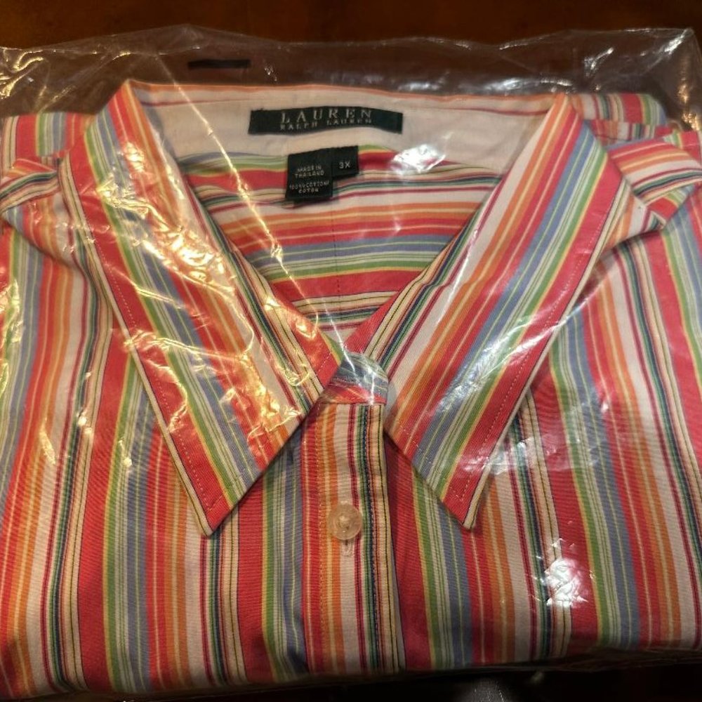 Women's Ralph Lauren Horizontal Candy Striped Women's Blouse Size 3X NWOT